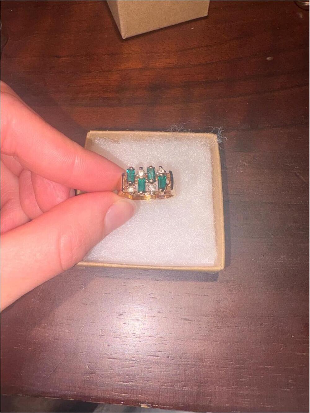 18K Heavy Gold Electroplated Emerald Band Ring - Size 7 and 3/4